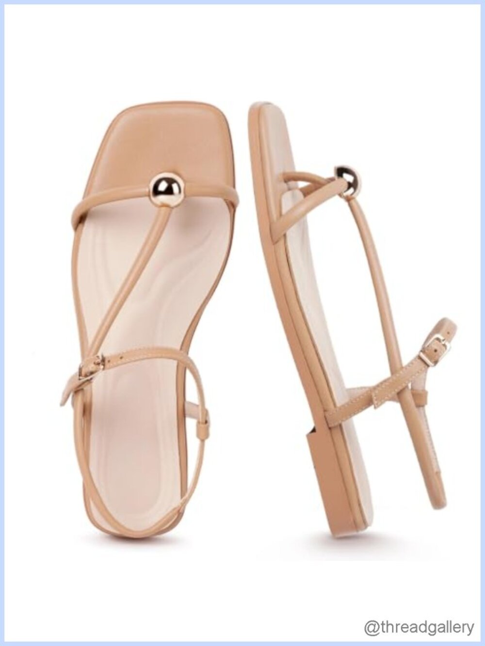Strappy Flat Sandals Open Square Toe Faux Leather Ankle Strap Casual Summer